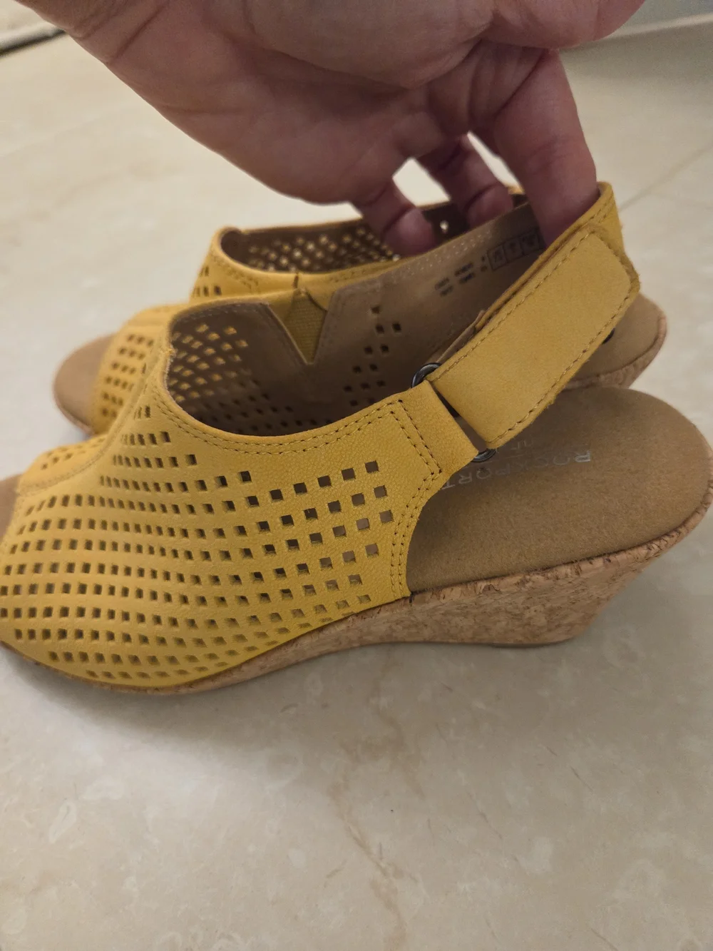 Rockport Yellow Perforated Cork Wedge Sandals